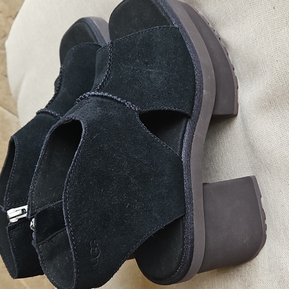 Ugg New Heights Platform Sandals Black Suede Zip Side, Sz: 8 NWT - Picture 4 of 9